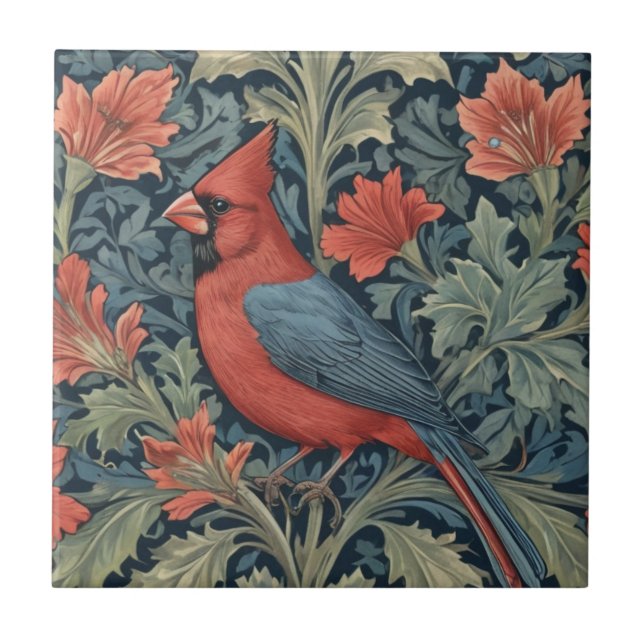 William Morris estilo Red Cardinal Bird L floral (Frente)