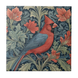 William Morris estilo Red Cardinal Bird R floral
