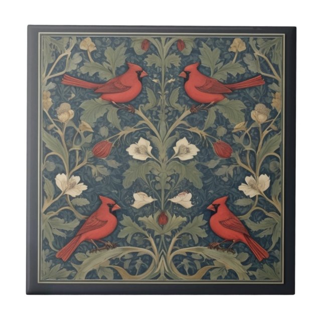 William Morris estilo Red Cardinal Birds (Frente)