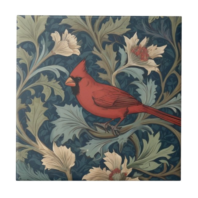William Morris estilo Red Cardinal Pássaro virado  (Frente)
