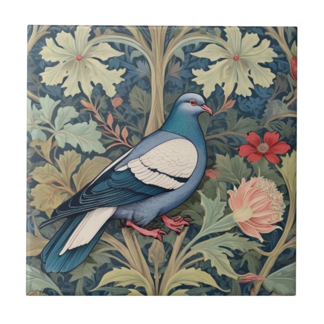 William Morris estilo Right Floral Pigeon Bird (Frente)