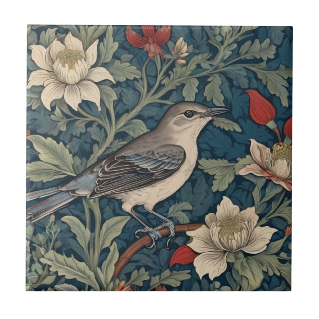 William Morris estilo Right Mockingbird Bird flora (Frente)