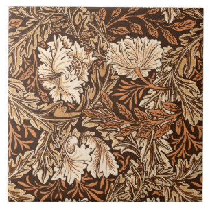William Morris floral, castanho chocolate e bege