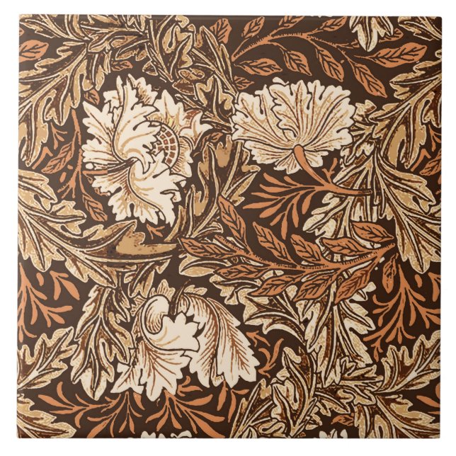 William Morris floral, castanho chocolate e bege (Frente)