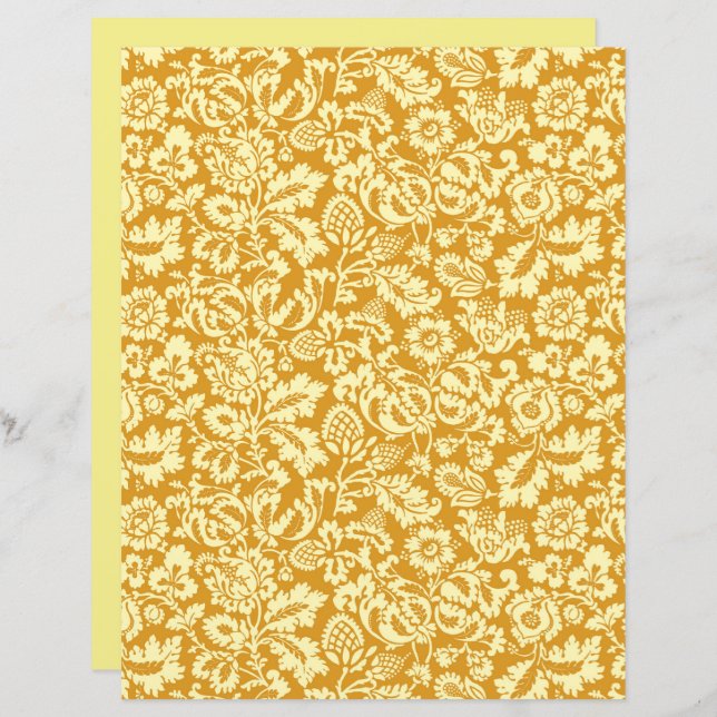 William Morris Floral Damask, Amarelo-mostarda (Frente/Verso)