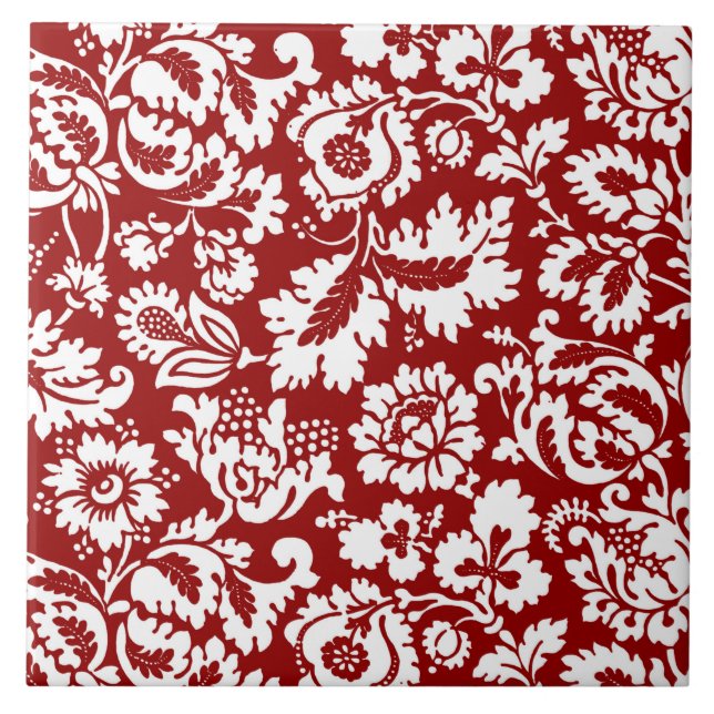 William Morris Floral Damask, Branco em Vermelho P (Frente)