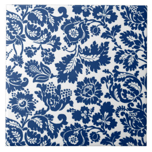 William Morris Floral Damask, Cobalt Blue em Branc