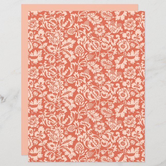 William Morris Floral Damask, Peach e Coral (Frente/Verso)