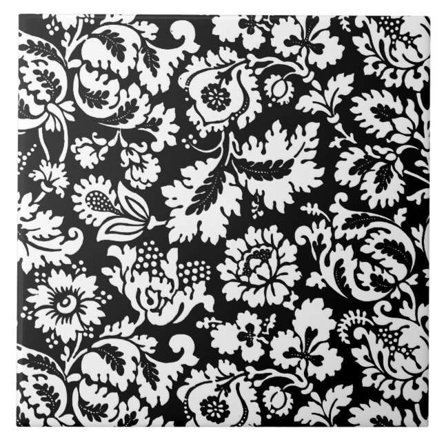 William Morris Floral Damask, Preto e Branco (Frente)