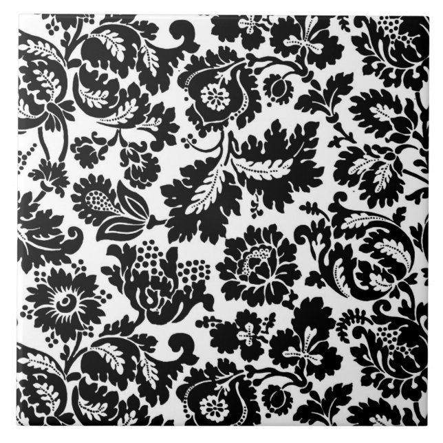William Morris Floral Damask, Preto em Branco (Frente)