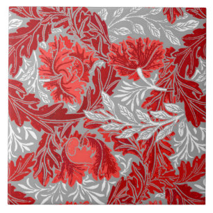 William Morris floral, vermelho escuro e