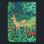 William Morris Forest Deer Tapeçaria Impressão<br><div class="desc">cobrir iPad Pro num design de cervo da tapeçaria William Morris num cenário de floresta de fantasia - veado bronzeado num fundo azul e verde luxuoso de folhas e flores,  acentuado com tulipas vermelhas</div>