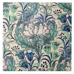 William Morris Green Teal Cream Padrão Floral