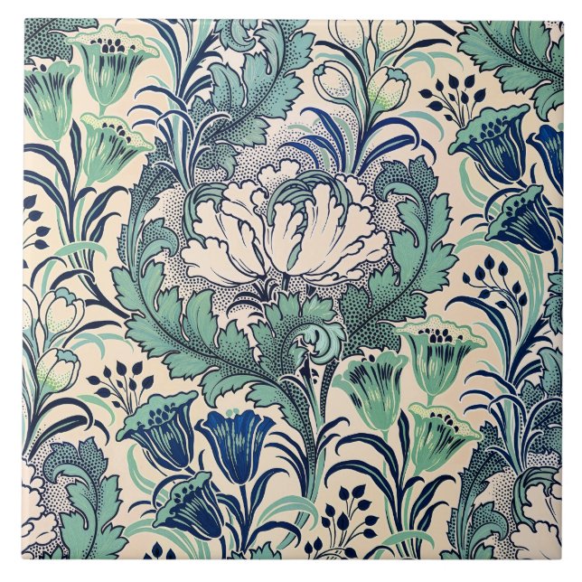 William Morris Green Teal Cream Padrão Floral (Frente)