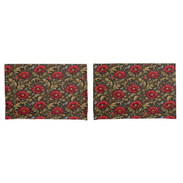 William Morris Inspired Pattern Red Poppy (Frente - conjunto)