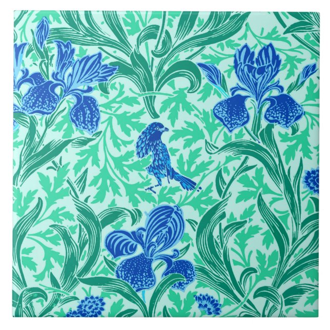 William Morris Irises, Cobalto Azul, Aqua e Teal (Frente)