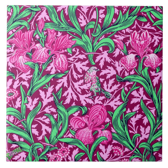 William Morris Irises, Fuchsia Pink e Wine (Frente)