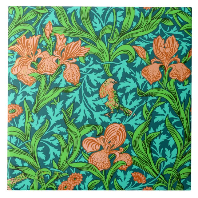 William Morris Irises, Orange e Turquesa (Frente)