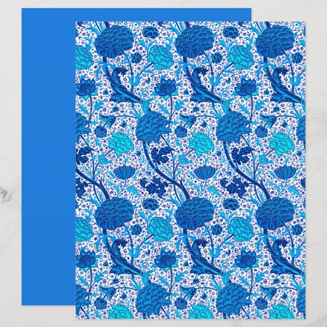 William Morris Jacobean Floral, Cobalt Blue (Frente/Verso)