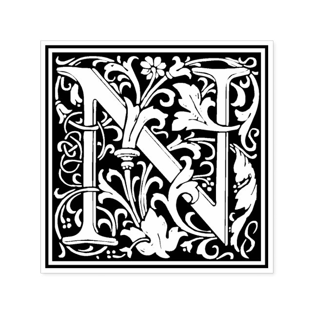 William Morris - Letra N Carimbo Floral Vitoriano (Design)