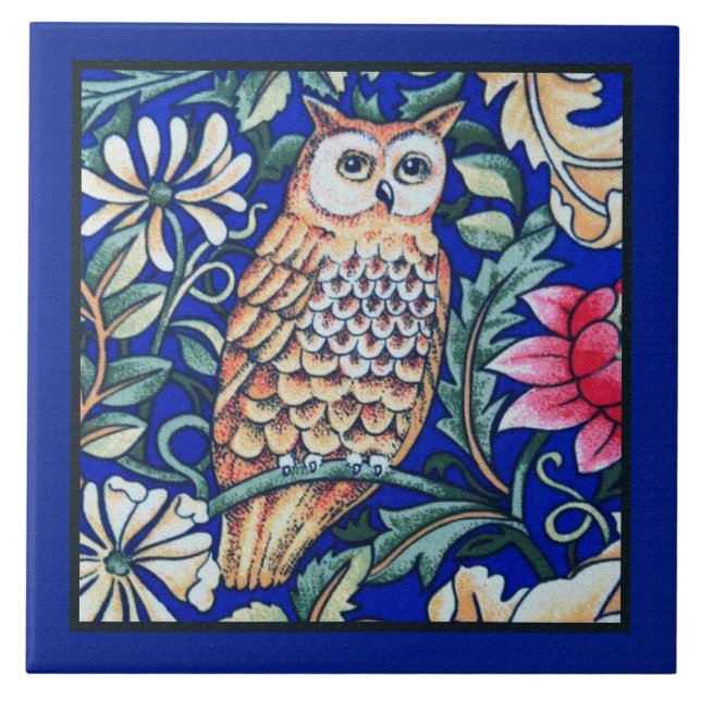 William Morris Owl Beige e Cobalt Blue Bordering (Frente)