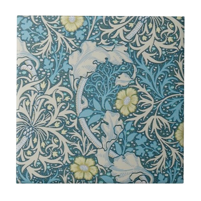 William Morris, padrão art nouveau, algas, azul,f (Frente)