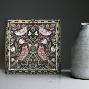 William Morris Pássaros Tulipas Terracota Art Nouv