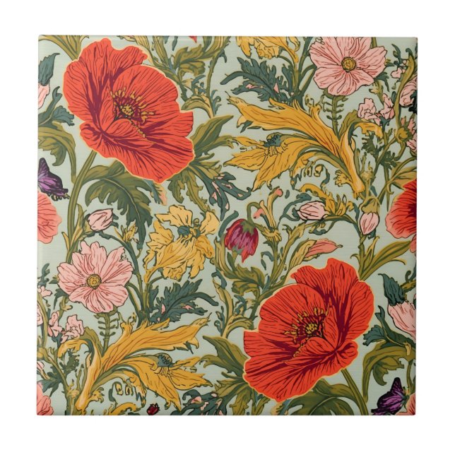 William Morris Poppies Floral Art Nouveau Pattern  (Frente)