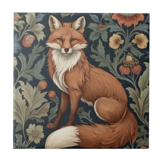 William Morris style Floral Left Face Fox (Frente)