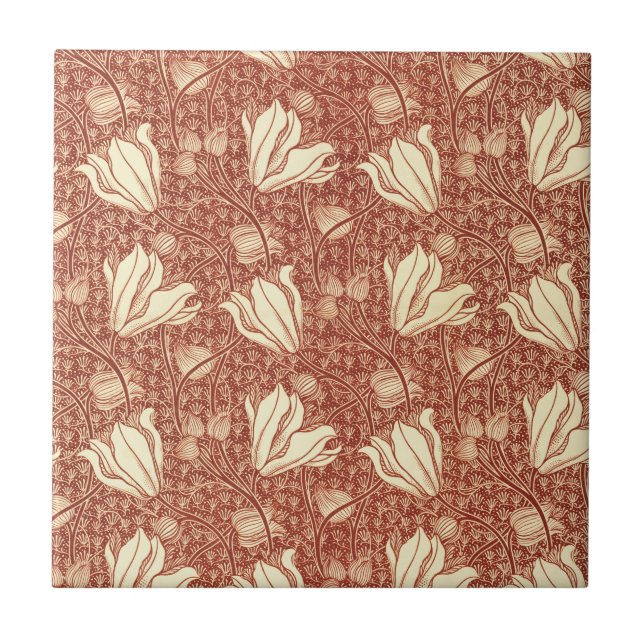 William Morris Style Red Lily Floral Pattern (Frente)