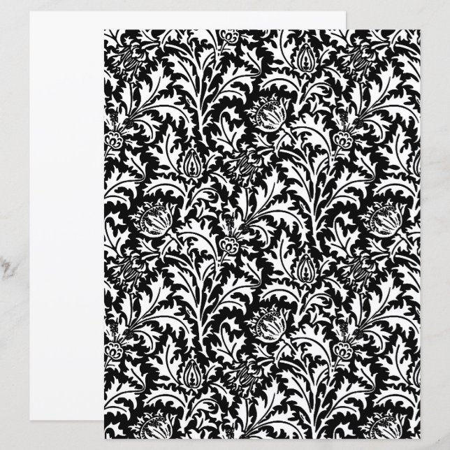 William Morris Thistle Damask, Preto e Branco (Frente/Verso)