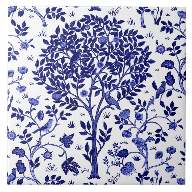 William Morris Tree of Life, Cobalt Blue and White (Frente)