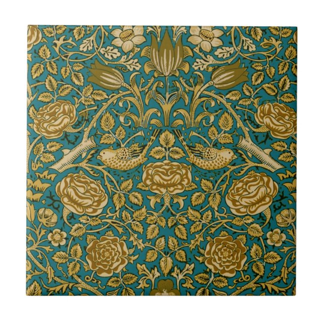 William Morris Tudor Rosa Patterno Ouro Azul (Frente)