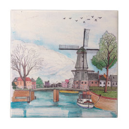Windmill De Adriaan Haarlem Países Baixos Watercol