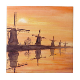 Windmills Sunset - Impressão a Aquarela