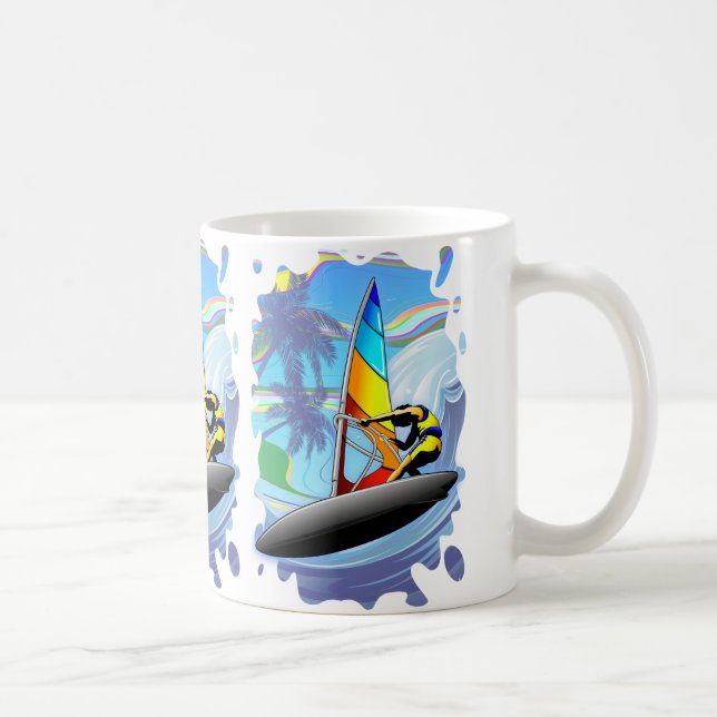 WindSurfer na caneca branca clássica das ondas de (Direita)