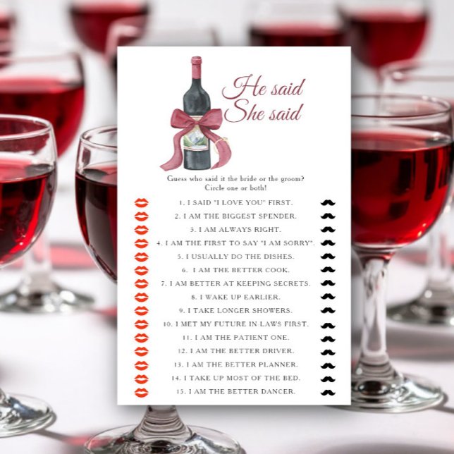 Wine Bridal shower He said she said game (Criador carregado)