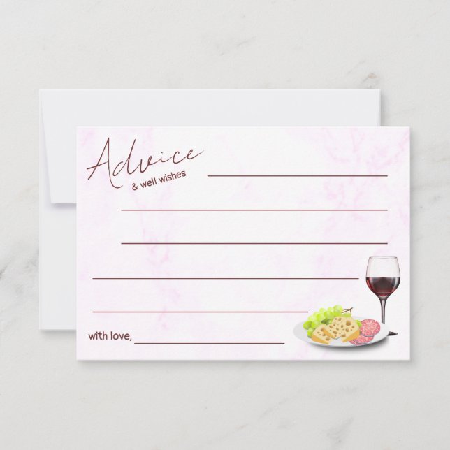 Wine & Charcuterie Bridal Shower Advice Card (Frente)