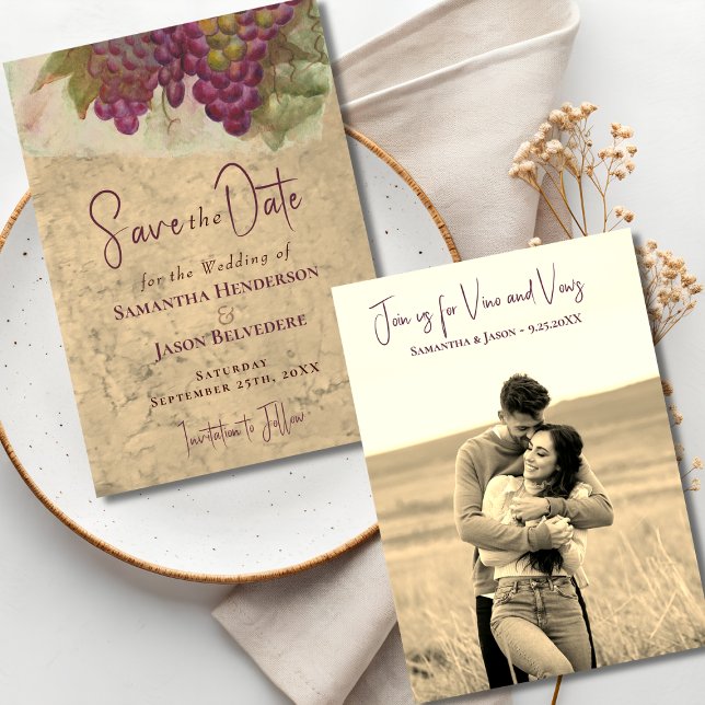 Wine Country Wedding Save the Date Sepia Photo (Criador carregado)