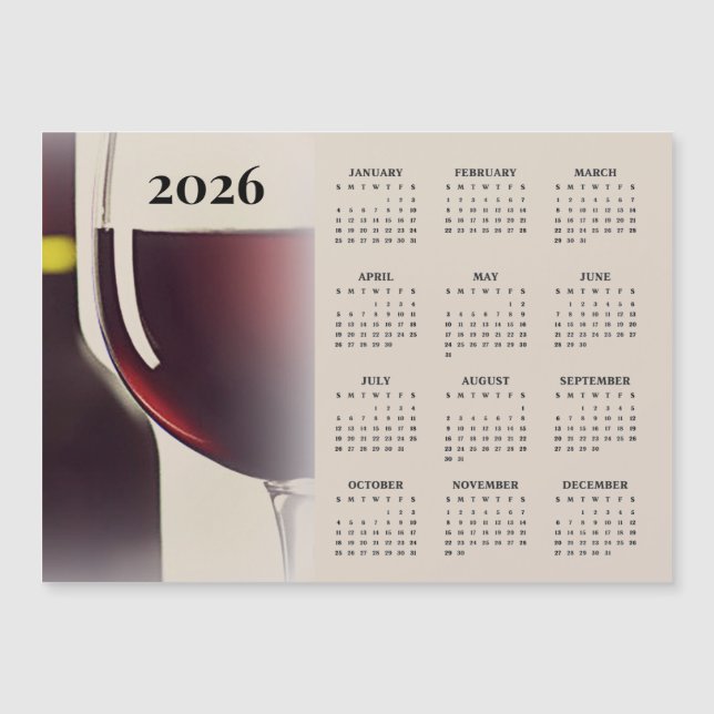 Wine Design 2026 Calendar Magnetic Card (Frente)