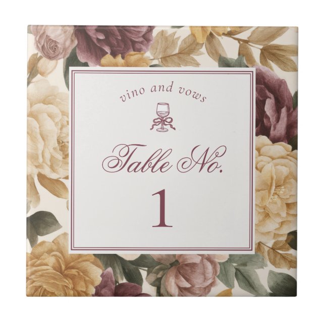 Wine Vineyard Vintage Floral Wedding Table Number (Frente)