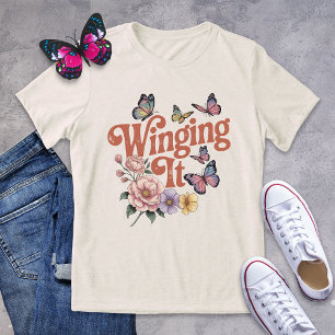 Winging It Funny Butterfly and Floral Shirt