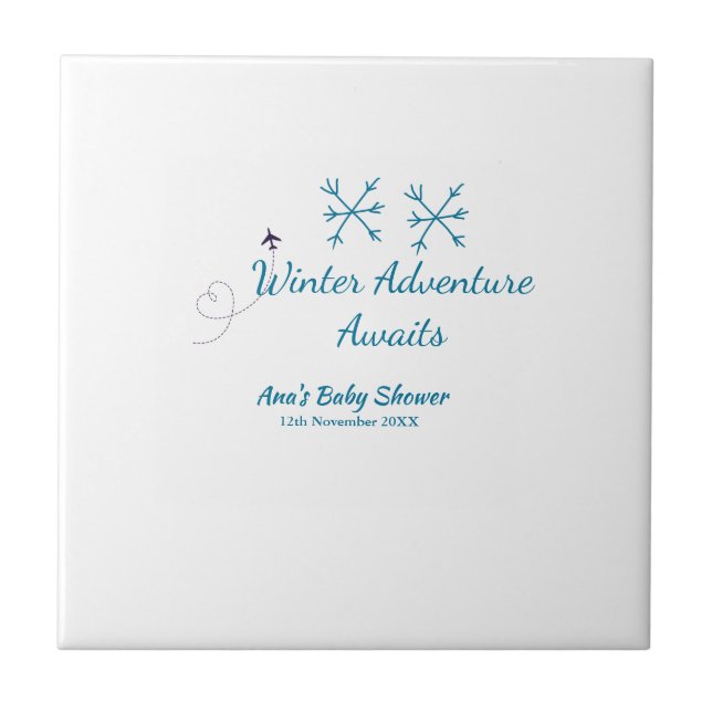 Winter Adventure awaits baby shower blue snowflake (Frente)