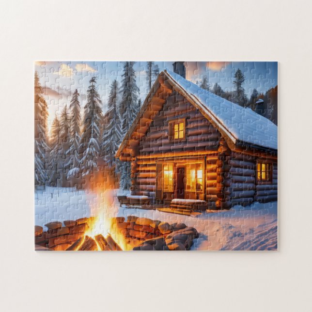 Winter Art Log Cabine Easy Brain Art Quebra-cabeça (Horizontal)