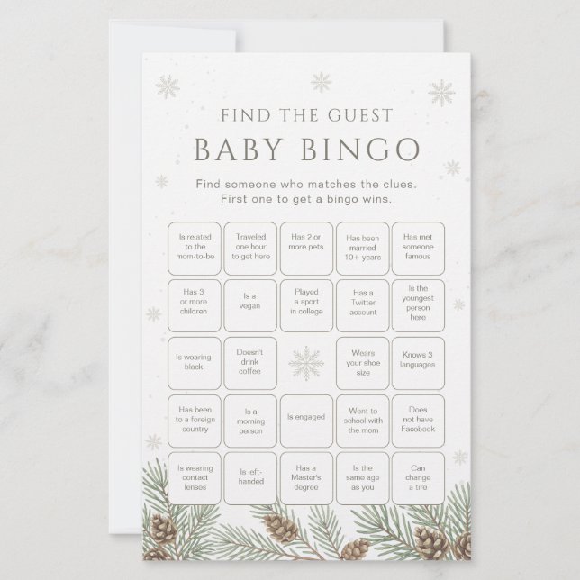 Winter Baby Shower Bingo Game Find the Guest Game (Frente)
