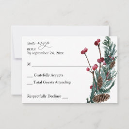 Winter Berries & Pine Greenery no Meal RSVP Card