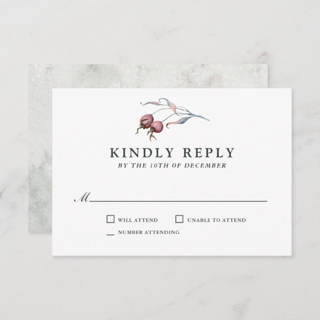 Winter Berries Watercolor Botanical Wedding RSVP (Frente/Verso)