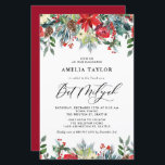 Winter Blooms Floral Bat Mitzvah Convite<br><div class="desc">Convide familiares e amigos com este convite personalizável do Bat Mitzvah. Apresenta terras aquosas de rosas vermelhas, amoras-vivas e flores de poinsettia com pinos e acentos verdes. Personalize adicionando nomes, data, hora, local e outros detalhes do evento. Este convite floral de inverno é perfeito para o Bat Mitzvahs de inverno....</div>