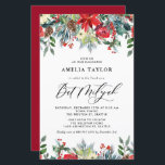 Winter Blooms Floral Bat Mitzvah Convite<br><div class="desc">Convide familiares e amigos com este convite personalizável do Bat Mitzvah. Apresenta terras aquosas de rosas vermelhas, amoras-vivas e flores de poinsettia com pinos e acentos verdes. Personalize adicionando nomes, data, hora, local e outros detalhes do evento. Este convite floral de inverno é perfeito para o Bat Mitzvahs de inverno....</div>