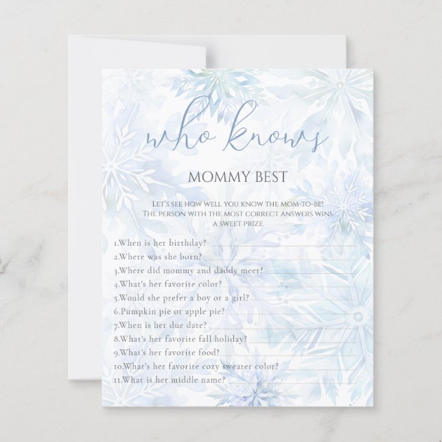 Winter Blue Snowflake Who Knows Mommy Game (Frente)